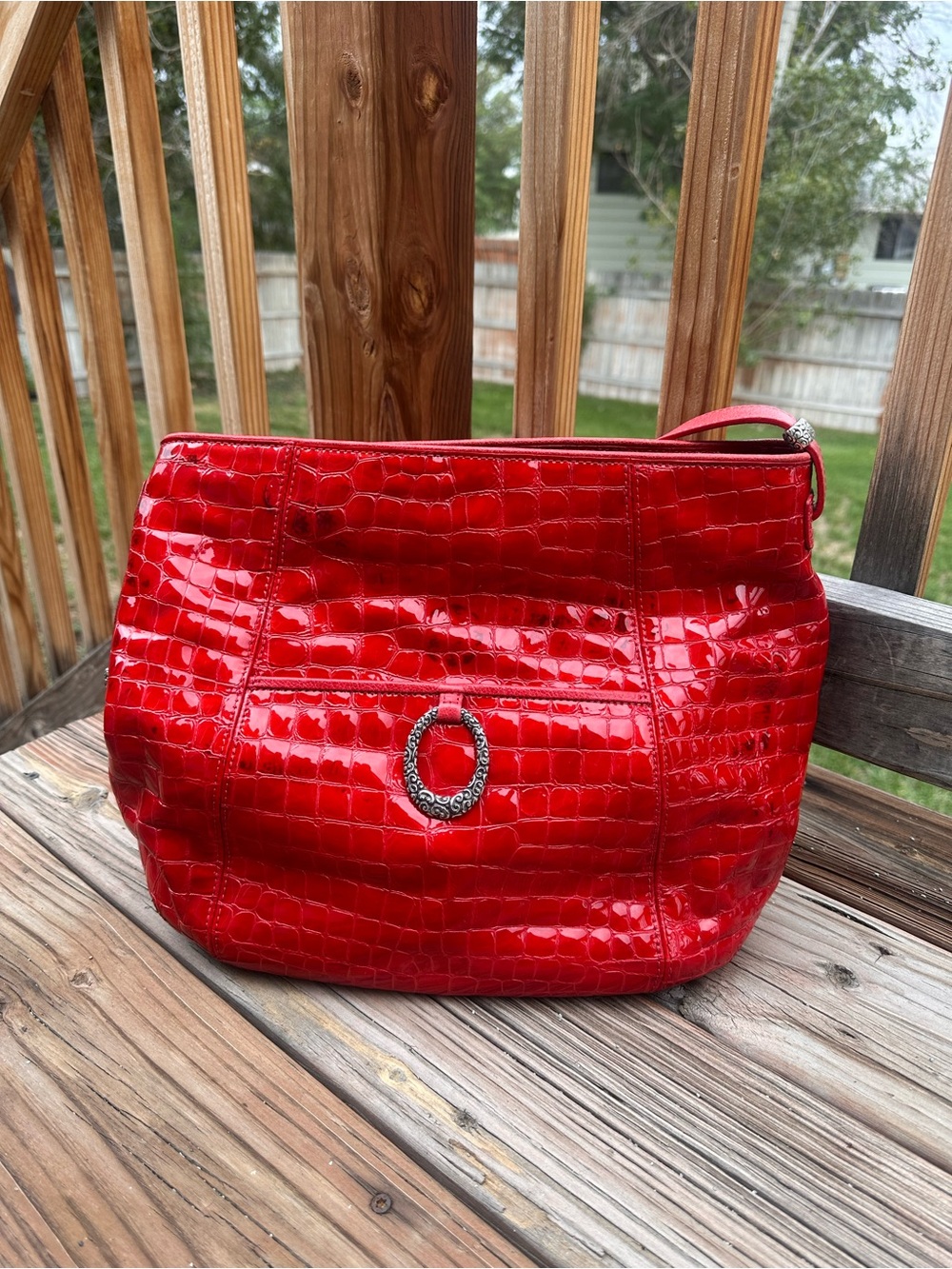 Brighton Red Patent Croc-Embossed Shoulder/Crossbody Bag 🔥